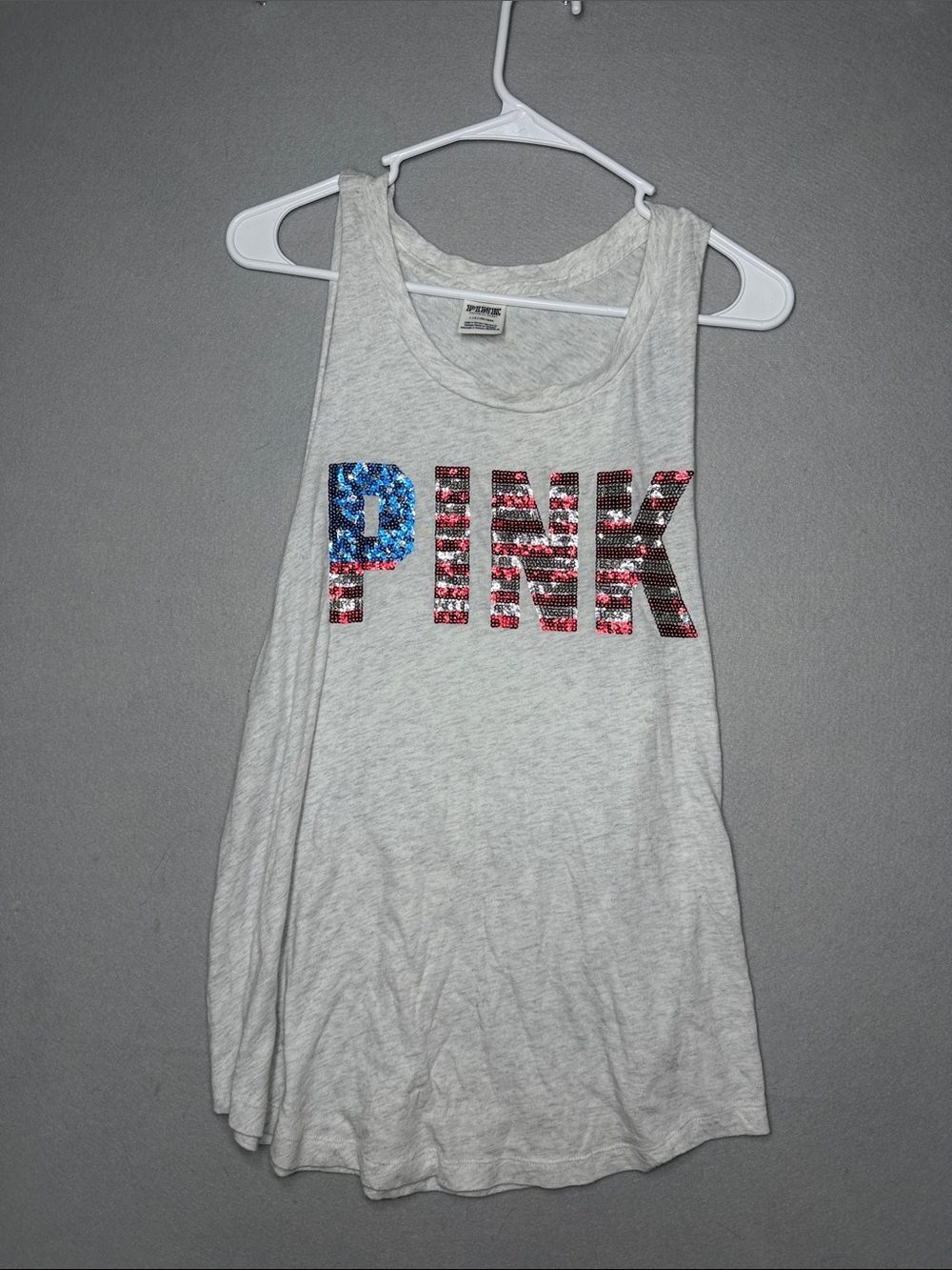 PINK Victoria's Secret Gray Tank with Sequin Flag Logo